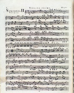 J Haydn tarafından Symphony n 2'de keman için müzik notasının ilk sayfası by Unbekannter Künstler