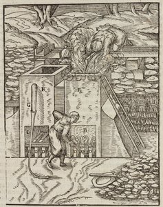 Altın cevherini ısıtmak için fırın - Lazarus Ecker tarafından Cevherlerin Tanımından ve Madenciliğin Temel Yöntemlerinden Gravür by Unbekannt