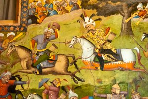 Fresk; Tahir Abad savaşında beyaz atlı Şah İsmail; 1510; Merv