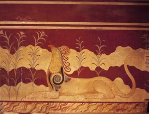 Duvardaki fresk, Taht Salonu, Minos Sarayı, Knossos, Girit, Yunanistan by Benjamin Baud