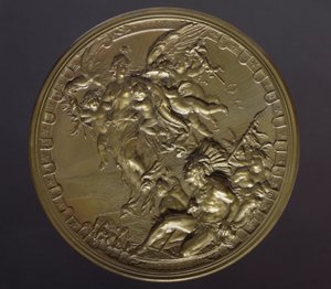 Amerika kıtasının keşfinin 400. yıldönümünü kutlamak için yaldızlı bronz madalya (1492-1892) by Benjamin Baud