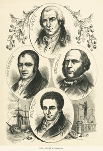 Büyük Mühendisler ve Mucitler: James Watt, John Ericsson, Robert Fulton, Richard Trevithick, , c.1880 (s/b fotoğraf) by Unbekannt