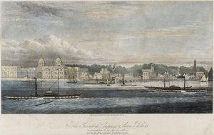 Greenwich Transport Company buharlı gemileri (Greenwich, Royal Tar, Gipsy, Water Lily ve Fly) Greenwich iskele binalarının önünde (İngiltere) by Unbekannter Künstler