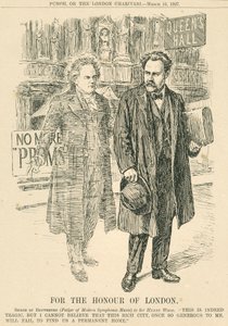 Henry Wood ve Kraliçe'nin Salonu önünde Beethoven'ın hayaleti, Punch veya The London Charivari'den gravür, 16 Mart by Unbekannt
