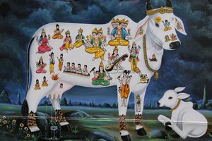 Hindu resmi. Kutsal inek ve buzağı. Hindistan by Unbekannt