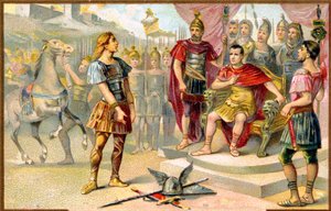 Tarih. Antik Roma. Vercingetorix (bir Galya kabilesinin reisi: Averni) MÖ 52'de Alesia'da Jül Sezar'a teslim olur. Imagery, Fransa, yak. by Unbekannter Künstler