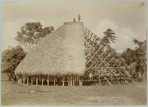Samoa'daki Ev Binası, 1875 dolayları (sepya fotoğrafı) by Unbekannt