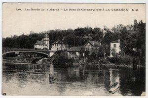 Ile de France, Val de Marne (94), La Varenne: Marne kıyıları ve Chennevieres köprüsü, chateau des Rets ile - 1910-1919 tarihli kartpostal by Unbekannt