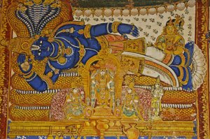 Hindistan, Tamil Nadu, Srirangam, Sri Ranganathasvami Hindu Tapınağı (orig 10. yüzyıl), Vishnu'nun duvar resmi. by Unbekannt