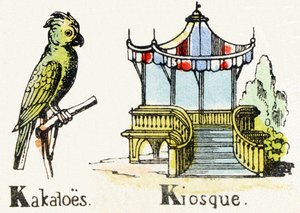 K - Kakatoes Kiosque - Çocuk Eğlence Alfabesi c.1890 (litografi) by Unbekannt