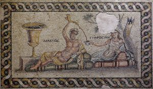 Kratos (Cratos) ve Euphrosyne (Euthymia) - Mozaik, Akratos ve Euphrosyne, Zeugma Mozaik Müzesi, Gaziantep, Güneydoğu Anadolu Bölgesi, Anadolu, Türkiye, Asya by Unbekannter Künstler