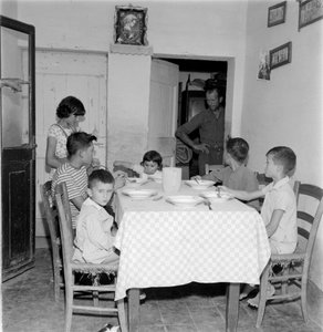 Büyük aile, kır evinin yemek odasında masada yeniden bir araya geldi. 1960