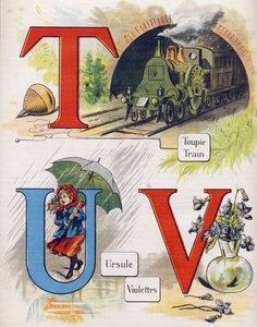 T, U ve V harfi: üst, tren, ursula ve menekşe. "ABC L