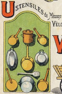 U harfi Cocote, soba, sincap, tencere... "ABC Oyuncaklar" gravürü. 1890 dolaylarında kromolitografide epinal görüntüleme. 8 sayfalık küçük kitapçık. Dim: 195x135mm, 4. kapakta reklam almak için tasarlanmıştır. Evde kullanır, şanlı bir ab sunar by Unbekannt
