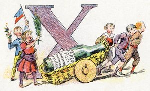 X harfi: Xeres. Fosfatin Faliere Alfabesi . Oymak. Brevete alfabesi S.G.D.G. eczacı Pierre Emile Falières tarafından. Kromolitografideki çizimler, 19. yüzyılın sonlarında. 16 sayfa. Karartma: 103x154mm by Unbekannt