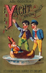 Y harfi: Yat yeni model. "Alphabet des grotesques" de gravür. Dore bir arka plan üzerinde 25 reklam kromolitograf serisi, 19. yüzyılın sonlarında. Karartma: 11x7 cm by Unbekannt