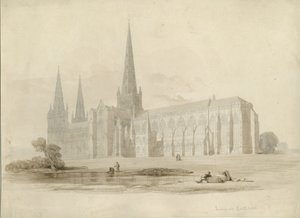 Lichfield Katedrali - Güney Doğu Görünümü: çizim ve yıkama, nd [?19th cent] by Unbekannt