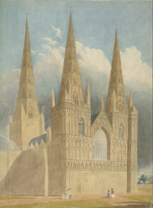 Lichfield Katedrali - Batı Cephesi: sulu boya ve [c 1840] by Unbekannt