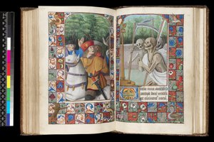 MS 92 f.132v-133r, Office of the Dead, Matins, The Three Living and the Three Dead, bir Saatler Kitabından, batı Fransa, Roma kullanımı, 1490-1510 by Unbekannt
