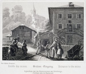 Tuz madeni: Madenin girişi, Durrnberg, Avusturya, 1850 civarında by Unbekannt