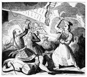 Kılıç kullanan Bayan Ching, 1810 dolayları (gravür) by Unbekannter Künstler