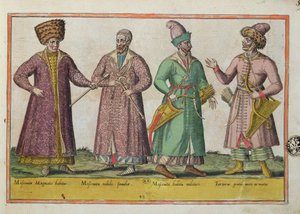 Muskovit ve Tatar kostümü (renkli gravür) by Unbekannt