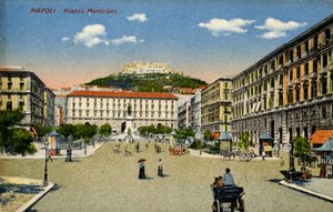 Napoli Piazza Municipio, 20. yüzyıl başları (kartpostal) by Unbekannter Künstler
