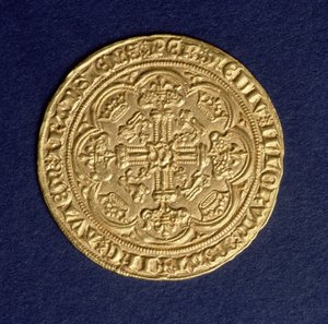 Noble of Edward III (1312-77) çapraz bir desen gösteren ters, Calais nane, 1344 (altın) tanıtıldı (ön yüz için bkz: 110161) by Unbekannt