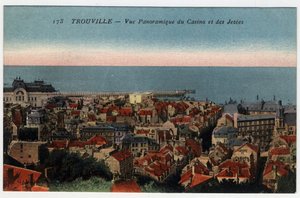 Normandiya, Calvados (14), Trouville: kumarhanenin ve iskelelerin panoramik manzarası - 19.-20. yüzyılın sonlarındaki kartpostal by William M. Timlin