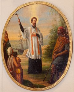 Parish kilisesi (Lede Parochial Kilisesi'nin Aziz Dionysius'u). İç mekan. Oval bir madalyon olarak boyama. Bir misyoner olarak bir aziz. by Unbekannter Künstler
