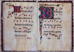 Piccolomini Kütüphanesi: koro kitabı, cod.12.N, ff. Venturino Mercati tarafından “Foliated ilk” ile 92v-93r. by Unbekannter Künstler