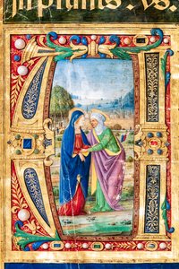 Piccolomini Kütüphanesi: koro kitabı, morina. 14.P., ff. 2r ile “Yaşlı Boccardino olarak bilinen Giovanni di Giuliano Boccardi tarafından Meryem ve Aziz Elizabeth