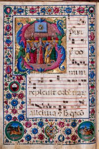 Piccolomini Kütüphanesi: koro kitabı, morina. 23.8, ff. 100v, Girolamo da Cremona tarafından “Pentecost” ile. by Unbekannter Künstler