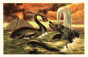 Plesiosaurus ve Ichthyosaurus patlayan bir 1908