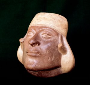Kolomb öncesi sanat, mochica uygarlığı: bir adamın kafasını temsil eden pişmiş toprak vazo - MÖ 200-MS 700 - Lima, Ulusal Antropoloji ve Arkeoloji Müzesi, Peru - Kolomb öncesi sanat, Moche uygarlığı by Unbekannt