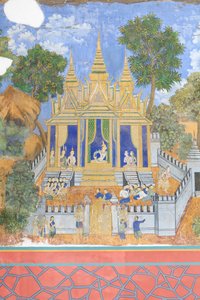 Kamboçya, Phnom Penh'deki kraliyet sarayı kompleksinin duvarlarını süsleyen Reamker freskleri (fotoğraf) by Unbekannter Künstler