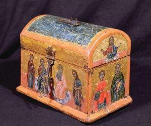 Reliquary box veya Chrismatory, Yunan Adaları, c.1700 (ahşap üzerine tempera) by Unbekannt