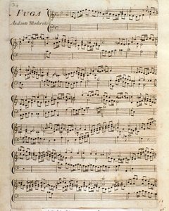 Domenico Scarlatti'nin klavsen için Parçalar halinde Füg için notalar sayfası by Unbekannter Künstler