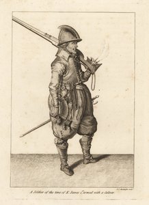 Bir kalibre veya arquebus ile silahlanmış Kral I. James zamanının askeri by Unbekannt