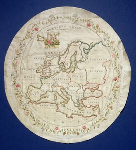 T.142-1938 Avrupa haritasını gösteren örnekleyici, İngilizce, 18. yüzyılın sonları (ipek üzerine renkli ipek iplikler) by Unbekannt