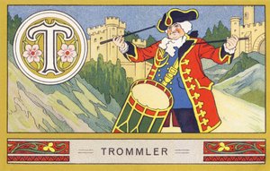 T : Davulcu - Alfabe Palmin. Düzenleyen kromolitograf serisi H. Schlinck & Cie, Hamburg, s.d. . Publicite Palmin en iyi hindistancevizi yağını dökün. Boyutlar : 7 x 11 cm by William M. Timlin