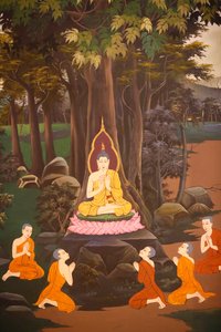 Buda ilk vaazını beş keşişe vaaz etti, Duvar freski, Wat Botum tapınağı, Phnom Penh, 2022 (fotoğraf) by Unbekannter Künstler