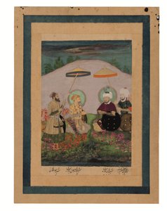 Babür imparatoru Şah Jahan, atası Timur ile birlikte (kağıt üzerinde altın ile guaj) by Unbekannter Künstler