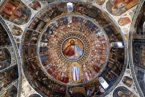 Padua Vaftizhanesi. Giusto de Menabuoi tarafından 14. yüzyıla ait tavan freskleri. Cennet. Mesih