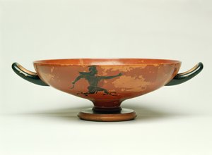 The Pursuit of Perseus, The Pepaks Master tarafından yapılan Attika siyah figür kylix, MÖ 525-520 (çömlek) by Unbekannt