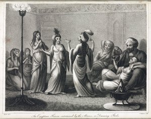 Dansçılar ve almeler tarafından canlandırılan bir Mısır haremi by Unbekannt