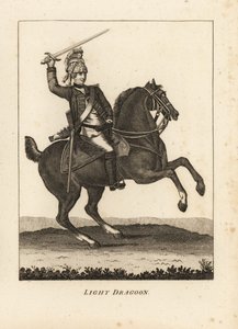 Kılıç, tüfek ve miğferli Hafif Ejderha süvari üniforması by Unbekannt