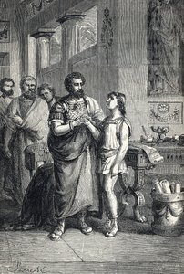 Valentinianus II, Gratian (375) tarafından Roma imparatorunu tanıdı. 1888 (Gravür) by Unbekannter Künstler