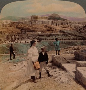 Atina Akropolü, Lycabettus ve Kraliyet Sarayı, Philopappos anıtından, 1907. Sanatçılar: Elmer Underwood, Bert Elias Underwood. by Underwood and Underwood