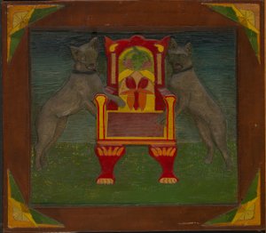 İki Köpekli ve Tahtlı Amblematik Panel by Unidentified